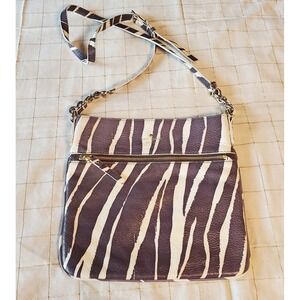 Kate Spade Zebra Print Crossbody Purse Slim Charcoal & Cream Classic EUC
